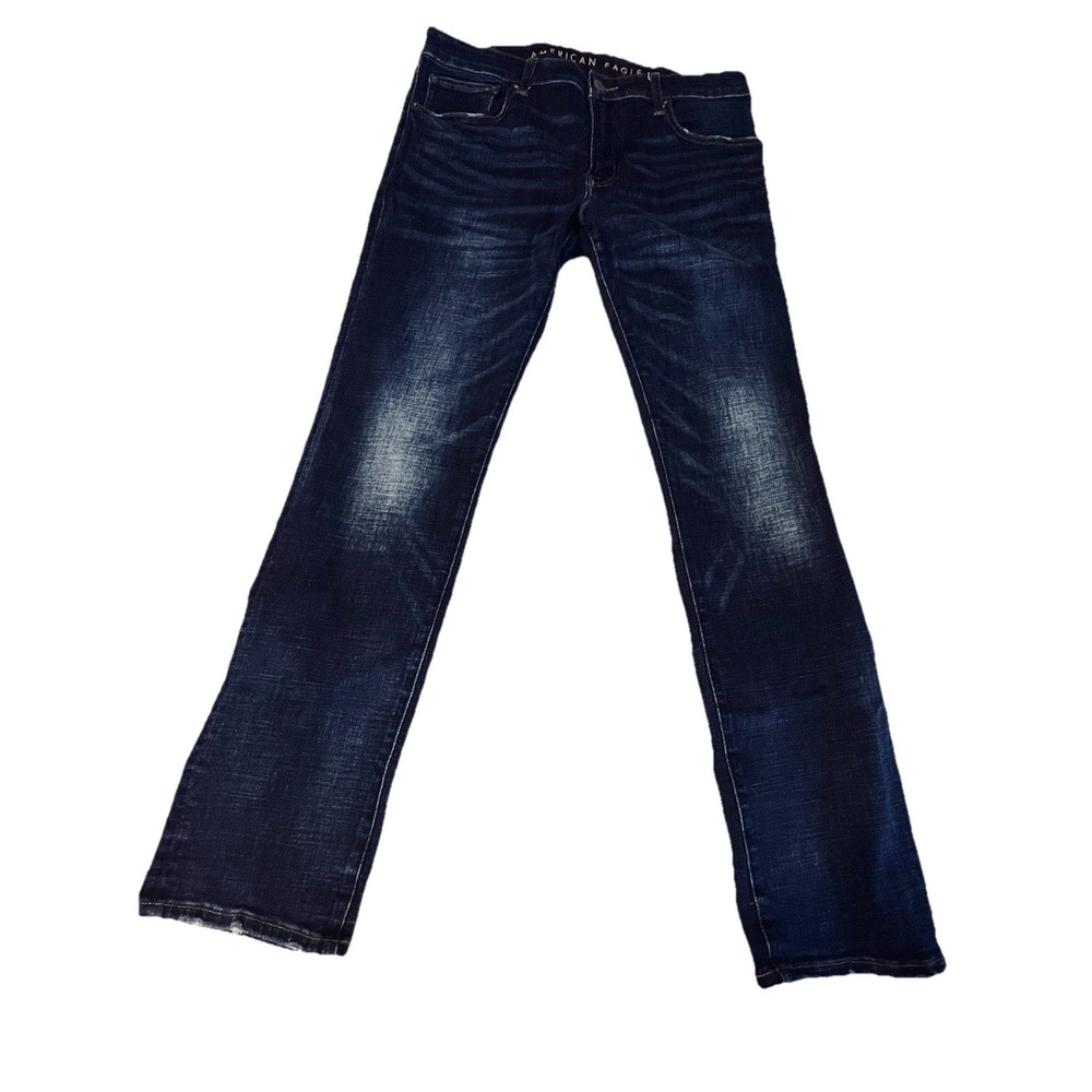 American Eagle Jeans Men 34x32 Skinny‎ Straight Medium Blue Wash Stretch Denim